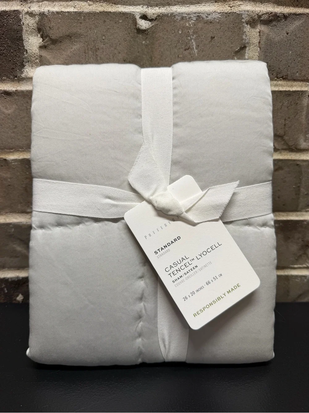 Pottery Barn Casual Tencel Lyocell Standard Pillow Sham Cover Stitched Gray NWT